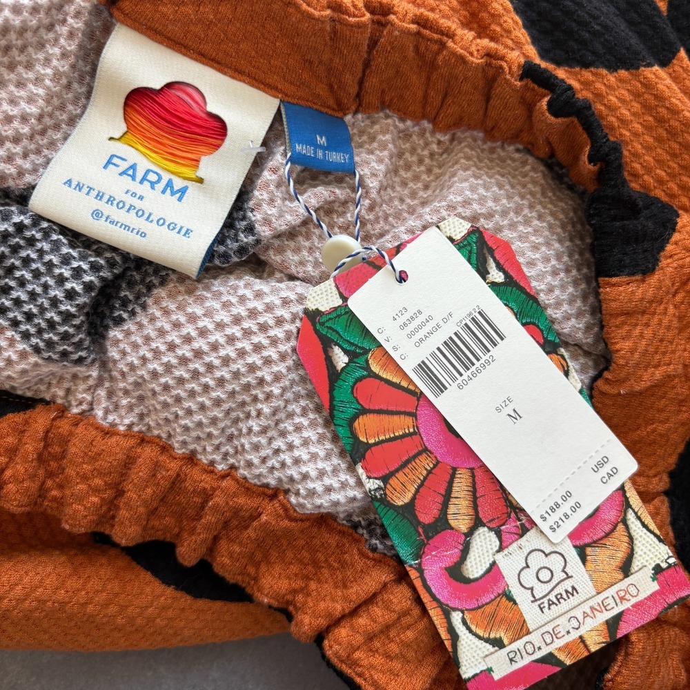 Farm Rio Anthropologie Polka Dot Wide Leg Jumpsuit Medium Orange Black New FLAW - Picture 14 of 16